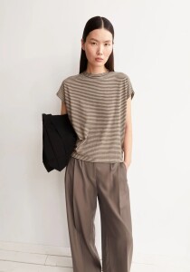 Armedangels Damen T-Shirt slub jersey stripe sand stone-dried palm