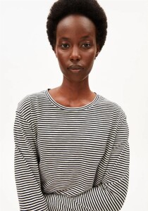 Armedangels Damen Longsleeve slub jersey stripe black-oatmilk