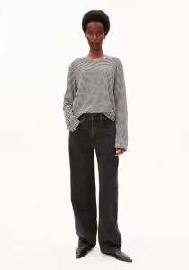 Armedangels Damen Longsleeve slub jersey stripe black-oatmilk