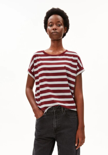 Armedangels Damen T-Shirt Idaara stripe velvet red-soft blue-undyed