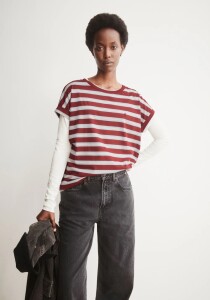 Armedangels Damen T-Shirt Idaara stripe velvet red-soft blue-undyed