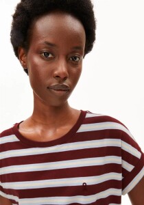 Armedangels Damen T-Shirt Idaara stripe velvet red-soft blue-undyed