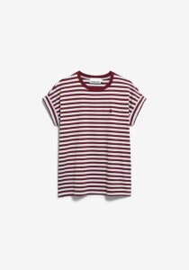 Armedangels Damen T-Shirt Idaara stripe velvet red-soft blue-undyed