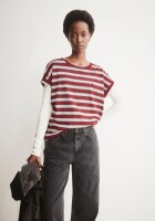 Armedangels Damen T-Shirt Idaara stripe velvet red-soft blue-undyed