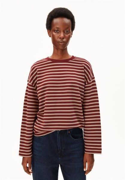 Armedangels Damen Pullover Frankaa Maarlen Stripe Sweatshirt velvet red-honey reed