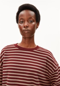 Armedangels Damen Pullover Frankaa Maarlen Stripe Sweatshirt velvet red-honey reed
