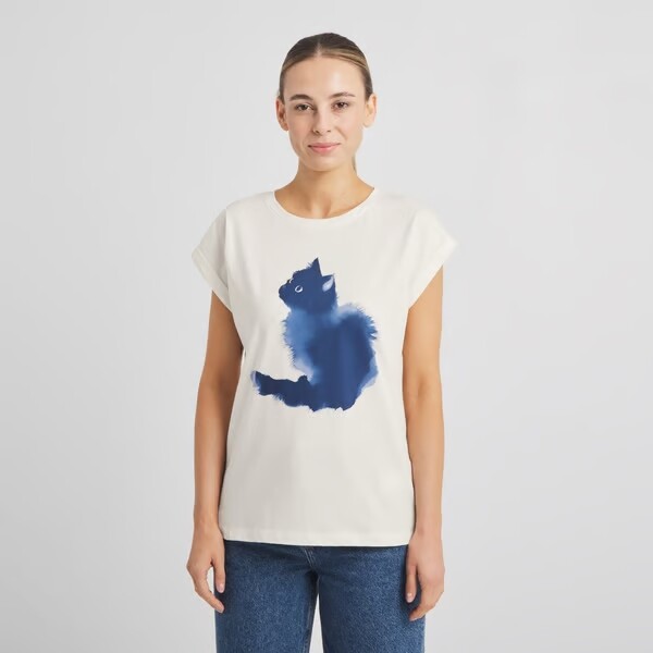 Dedicated Damen T-Shirt Visby Watercolor Cat Off-white