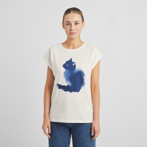 Dedicated Damen T-Shirt Visby Watercolor Cat Off-white