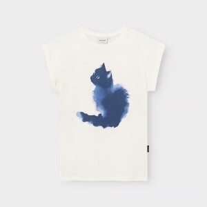 Dedicated Damen T-Shirt Visby Watercolor Cat Off-white