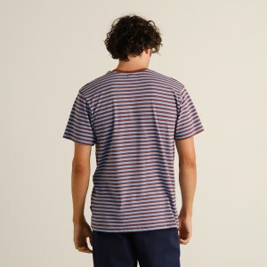 Dedicated Herren T-Shirt Stockholm Stripes Cappuccino Brown/Cornflower Blue