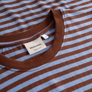Dedicated Herren T-Shirt Stockholm Stripes Cappuccino Brown/Cornflower Blue