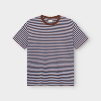 Dedicated Herren T-Shirt Stockholm Stripes Cappuccino Brown/Cornflower Blue