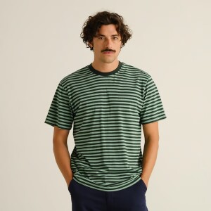 Dedicated Herren T-Shirt Stockholm Stripes Dark Green/...