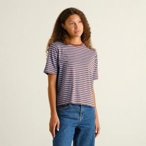 Dedicated Damen T-Shirt Vadstena Stripes Cappucino Brown/...