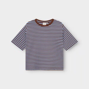 Dedicated Damen T-Shirt Vadstena Stripes Cappucino Brown/ Cornflower Blue