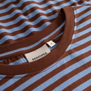 Dedicated Damen T-Shirt Vadstena Stripes Cappucino Brown/ Cornflower Blue