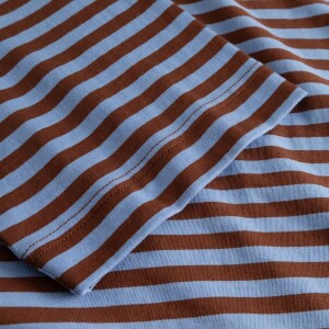 Dedicated Damen T-Shirt Vadstena Stripes Cappucino Brown/ Cornflower Blue