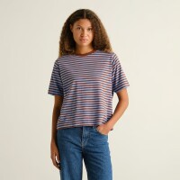 Dedicated Damen T-Shirt Vadstena Stripes Cappucino Brown/ Cornflower Blue