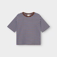 Dedicated Damen T-Shirt Vadstena Stripes Cappucino Brown/ Cornflower Blue