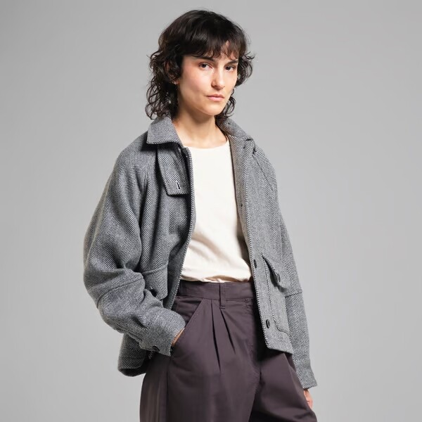 Dedicated Damen Mantel Nabben Herringbone Black