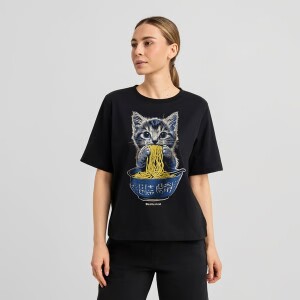 Dedicated Damen T-Shirt Vadstena Cat and Noodles black