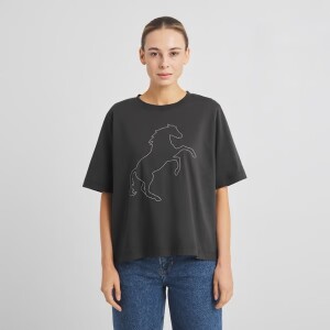 Dedicated Damen T-Shirt Vadstena Wild Horse Stitch charcoal