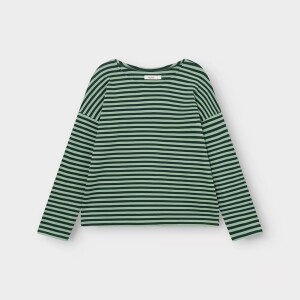 Dedicated Damen Longsleeve Humledal Stripes Dark Green/ Granite Green