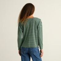 Dedicated Damen Longsleeve Humledal Stripes Dark Green/ Granite Green