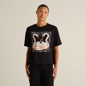 Dedicated Damen T-Shirt Vadstena Painted Swans Black
