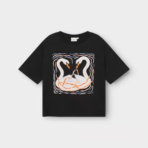 Dedicated Damen T-Shirt Vadstena Painted Swans Black