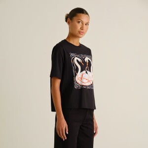 Dedicated Damen T-Shirt Vadstena Painted Swans Black