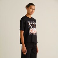 Dedicated Damen T-Shirt Vadstena Painted Swans Black