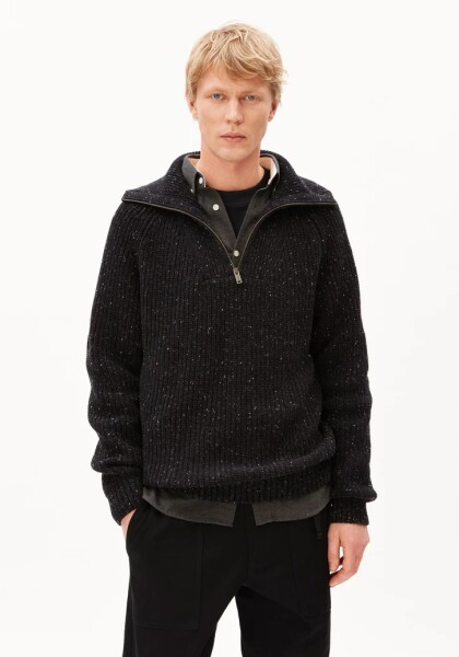 Armedangels Herren Pullover Troyer Tweed-Strick black