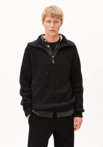Armedangels Herren Pullover Troyer Tweed-Strick black