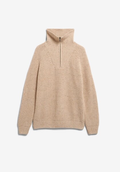 Armedangels Herren Pullover Troyer Tweed-Strick sandstone tweed