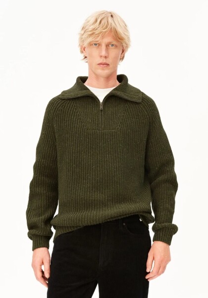 Armedangels Herren Pullover Troyer Tweed-Strick dark earth tweed