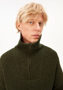 Armedangels Herren Pullover Troyer Tweed-Strick dark earth tweed