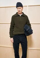 Armedangels Herren Pullover Troyer Tweed-Strick dark earth tweed