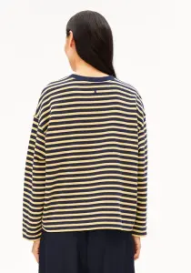 Armedangels Damen Pullover Frankaa Maarlen Stripe Sweatshirt golden hay-tinted navy