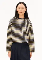Armedangels Damen Pullover Frankaa Maarlen Stripe Sweatshirt golden hay-tinted navy