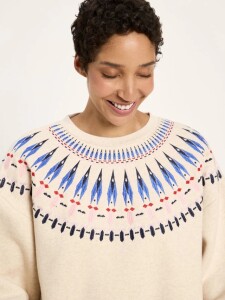 Lanius Damen Pullover Statement Sweatshirt creme melange/ multicolour