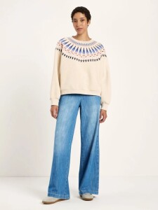 Lanius Damen Pullover Statement Sweatshirt creme melange/ multicolour