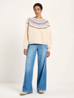 Lanius Damen Pullover Statement Sweatshirt creme melange/ multicolour