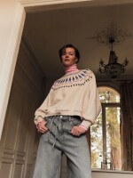 Lanius Damen Pullover Statement Sweatshirt creme melange/ multicolour
