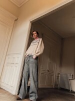 Lanius Damen Pullover Statement Sweatshirt creme melange/ multicolour
