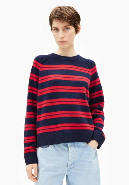 Armedangels Damen Pullover Liliriaa Fine Stripes tinted navy-candy apple