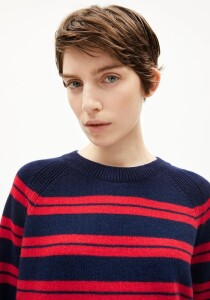 Armedangels Damen Pullover Liliriaa Fine Stripes tinted navy-candy apple