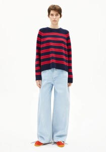 Armedangels Damen Pullover Liliriaa Fine Stripes tinted navy-candy apple