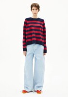 Armedangels Damen Pullover Liliriaa Fine Stripes tinted navy-candy apple
