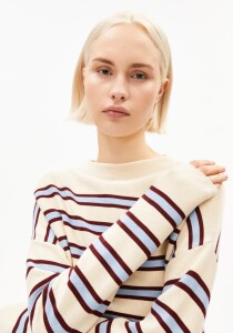 Armedangels Damen Pullover Merinaa Stripes Knit oatmilk-velvet red-soft blue